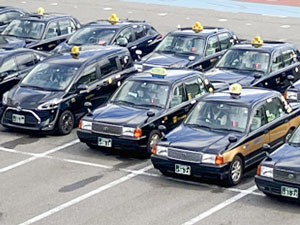 たくさんのタクシーが並んでいる光景